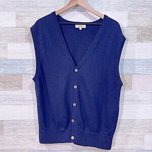 Peter Millar 100% Cashmere Button Up Sweater Vest Navy Blue Sleeveless Men Large